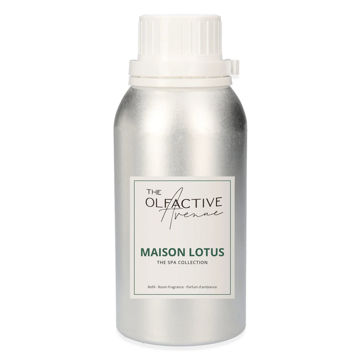 Maison Lotus Raumduft Refill 200 ml von The Olfactive Avenue – Aluminiumflasche mit Etikett der Spa Collection, Parfümöle aus Grasse, abgefüllt in Hessen