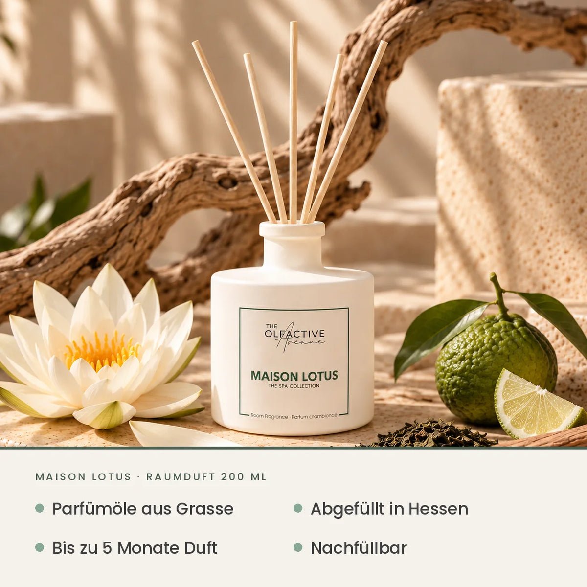 Maison Lotus Raumduft 200 ml von The Olfactive Avenue – Parfümöle aus Grasse, abgefüllt in Hessen, bis zu 5 Monate Duft, nachfüllbar [KI]