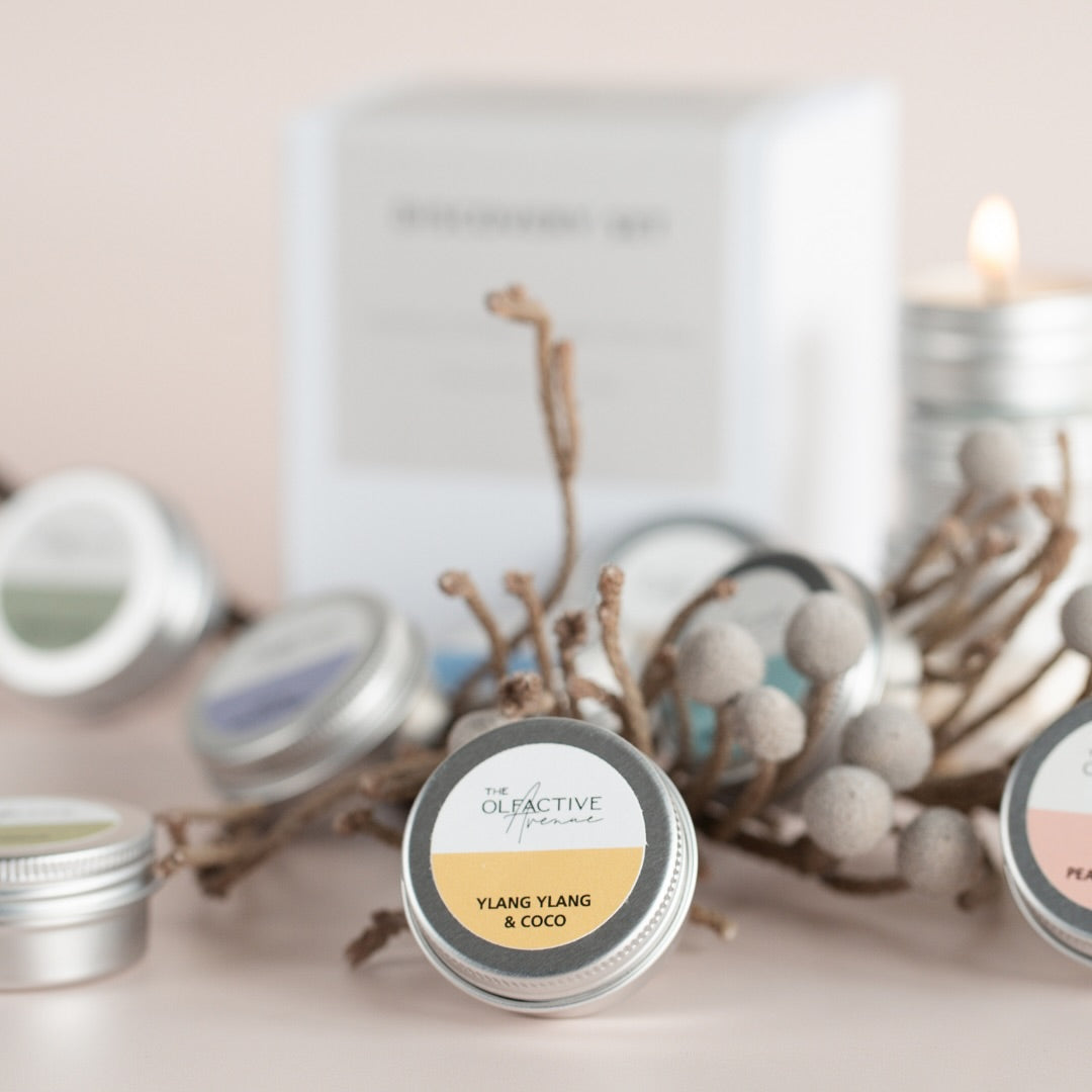 Discovery Set von The Olfactive Avenue: Geschenkbox mit mehreren Mini-Duftkerzen