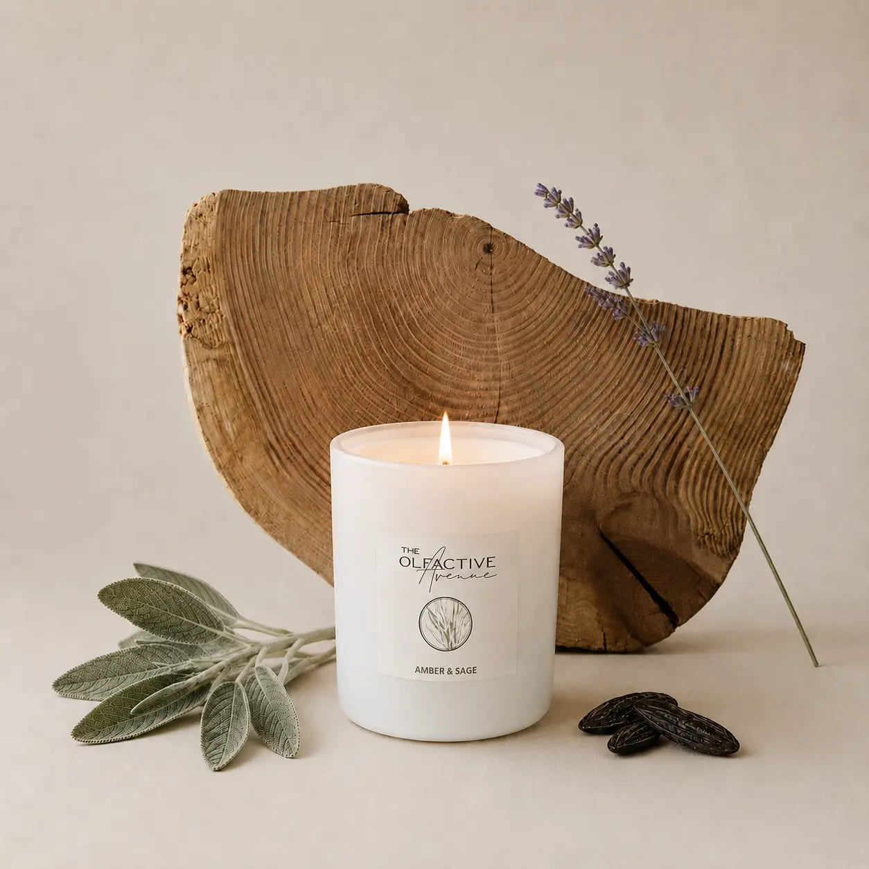 Brennende Duftkerze Amber & Sage von The Olfactive Avenue — warmer Duft aus Grasse für Zuhause